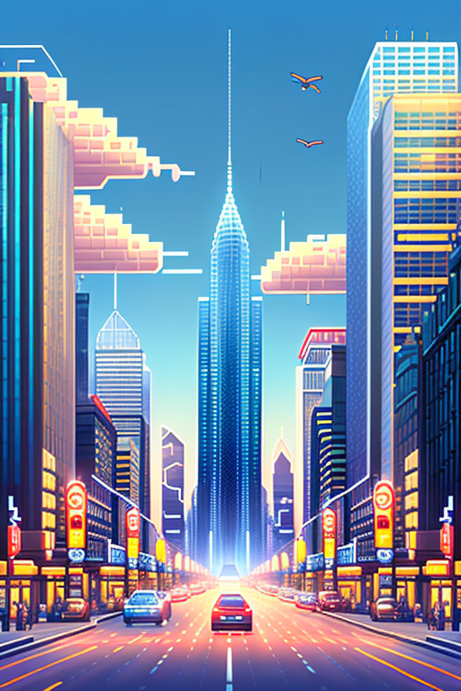 DeliberateV2 pixelated city scene lora Style PixhellLORA15 1 DPM++ 2M Karras 3830125862.png